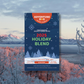 Adventures Dog Coffee Company 2025 Holiday Blend package with a winter landscape background
