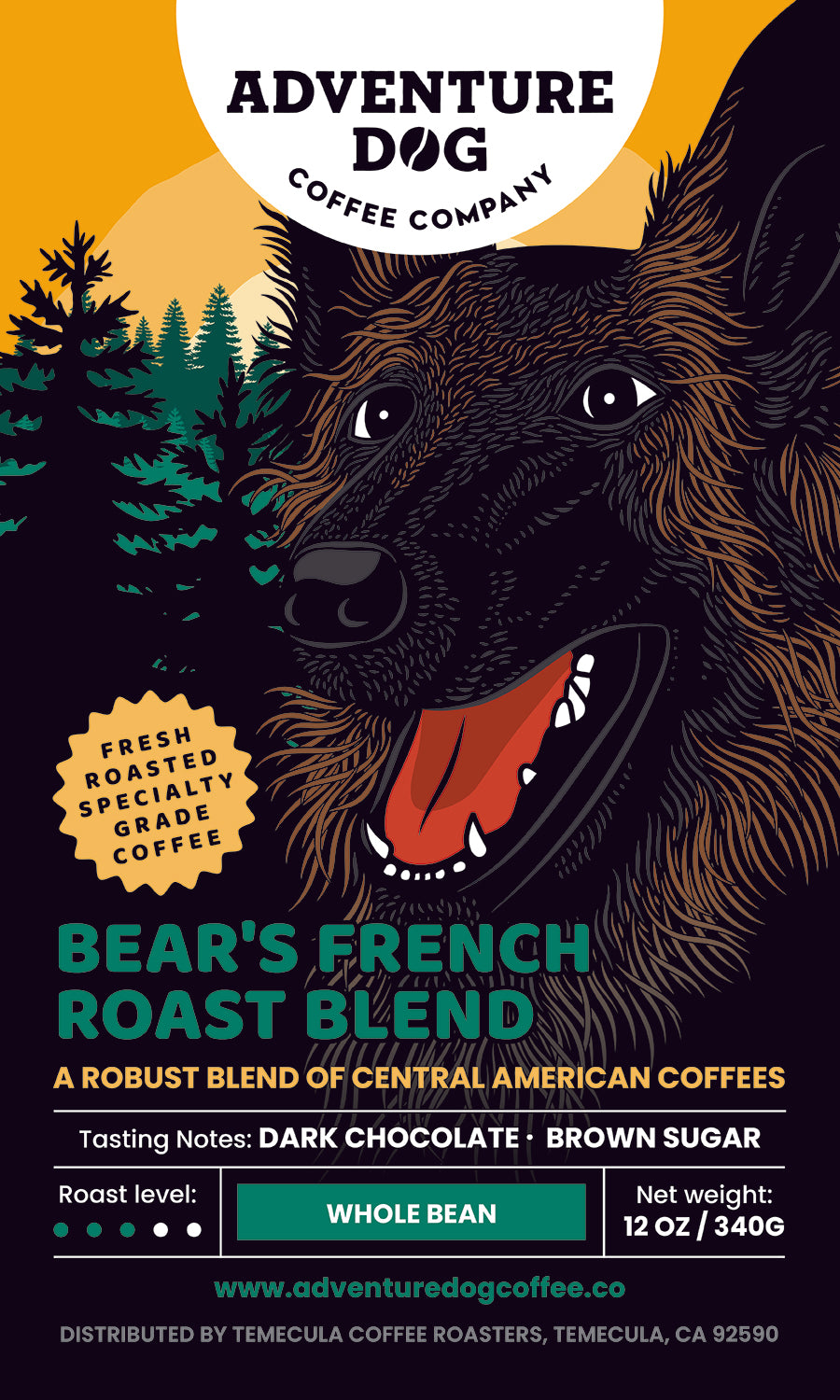 Bear's French Roast is delightfully robust blend of three distinct Latin American specialty grade coffees, perfectly combined to create an inviting dark chocolate and brown sugar flavor profile...promising a coffee experience like no other.
