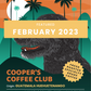 Guatemala Huehuetenango: A bag of freshly roasted coffee beans with a label featuring an illustration of the terrier mix Cooper with a coffee farm in the background. This coffee is part of the Cooper's Coffee Club subscription service offered by Adventure Dog Coffee Co.