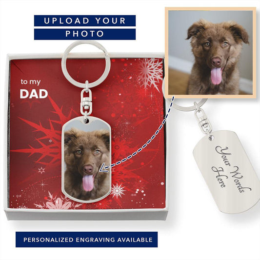 Custom Engraved Dog Tag Photo Keychain for Mom