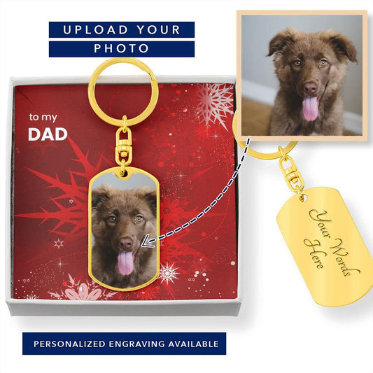 Custom Engraved Dog Tag Photo Keychain for Mom